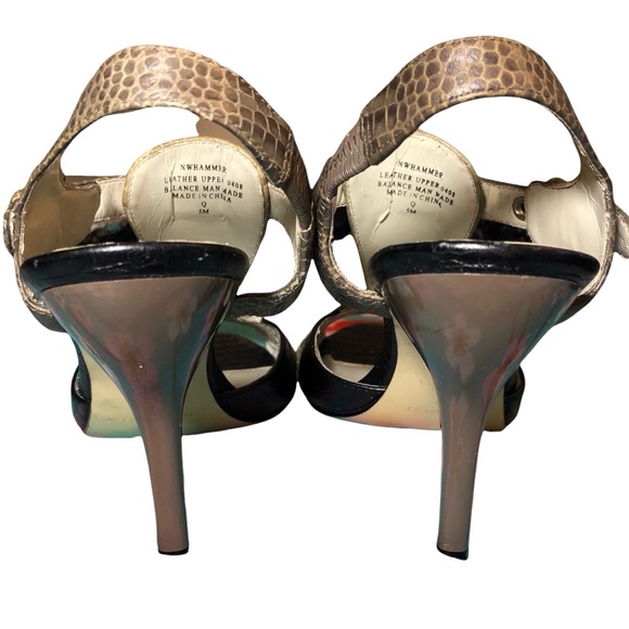 NINE WEST Hammer Croc Texture Slingback Peeptoe Tri-Color Heels Sz 5 - Picture 4 of 9